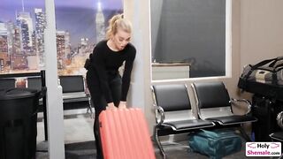 Busty ts Daisy Taylor does everything to get frisked by the hot shemale airport security Emma Rose.The big tits tgirl sucks cock and is barebacked