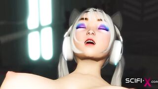 Sci-fi anal sex! Super hot girl sluts & gets ass fucked by 3d busty dickgirl