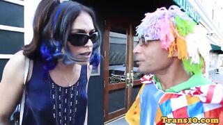 Purplehaired tranny riding on clowns dong