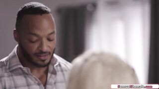 Black stepdad teaches small tits trans Jenna Gargles how to set boundaries.He strokes the tgirls arm and they kiss.He gives her a bj and barebacks her