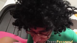 Beautiful TS trap sucks and fucks huge fat cock