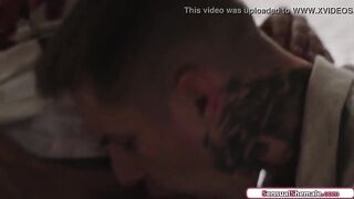 Trans stepmom Jessy Dubai comforts her stepson with a kiss.The big tits tgirl facefucks him and then rims him.Then the latina shemale barebacks him