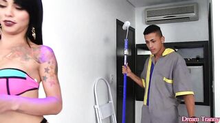 Sexy TS Nicolly Pantoja Seduces The House Painter into Fucking Her Ass